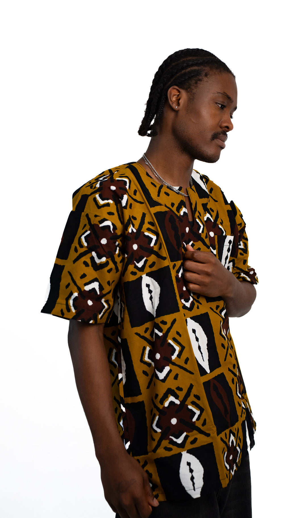Brown Black Symbol Print Mens Shirt — alternate view 02