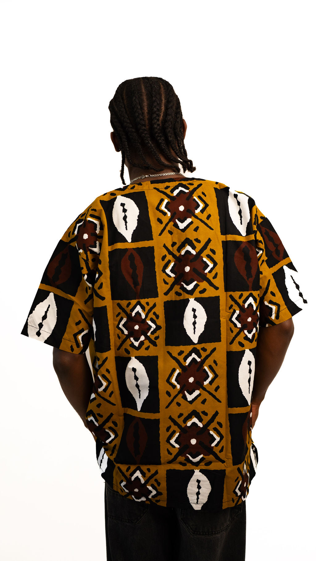 Brown Black Symbol Print Mens Shirt — product view 03