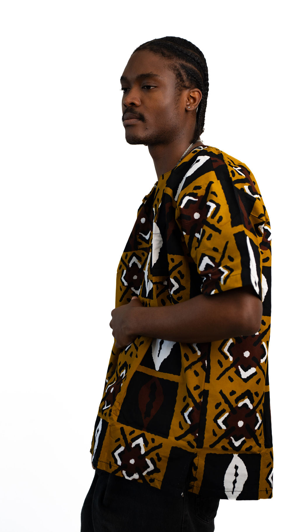 Brown Black Symbol Print Mens Shirt — product view 04