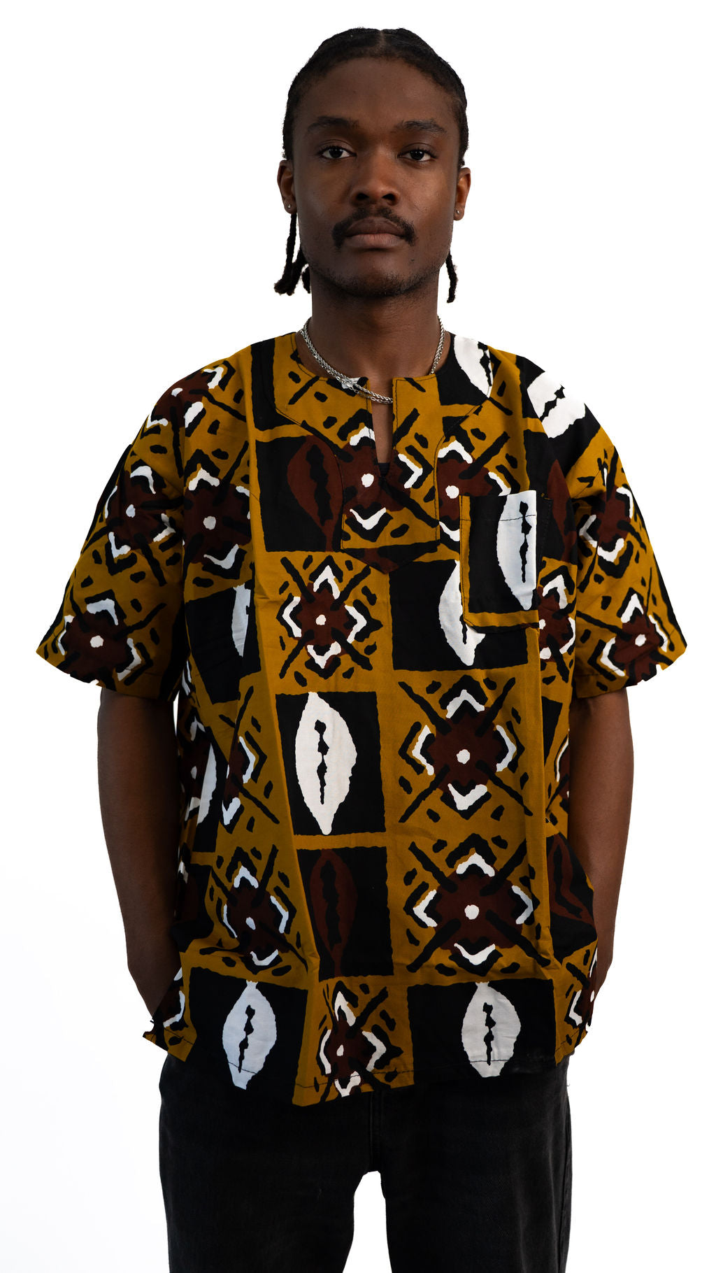 Brown Black Symbol Print Mens Shirt — product view 05