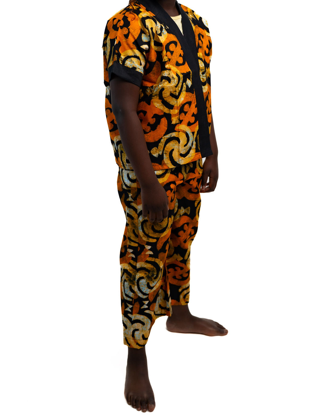 Orange Black Print Mens Pants Set — product view 03