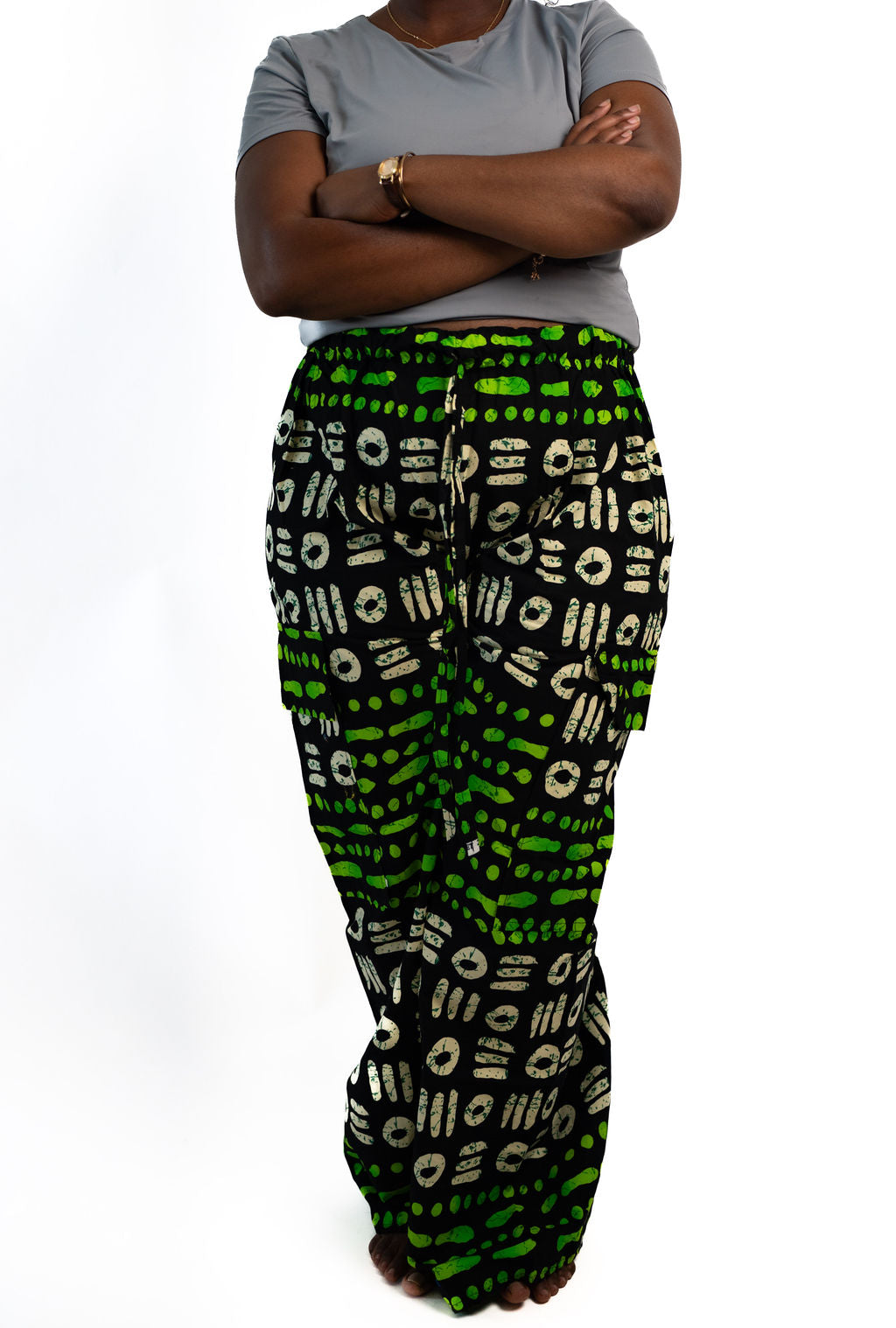 Black Green Symbol Wide Leg Pants — main view 01
