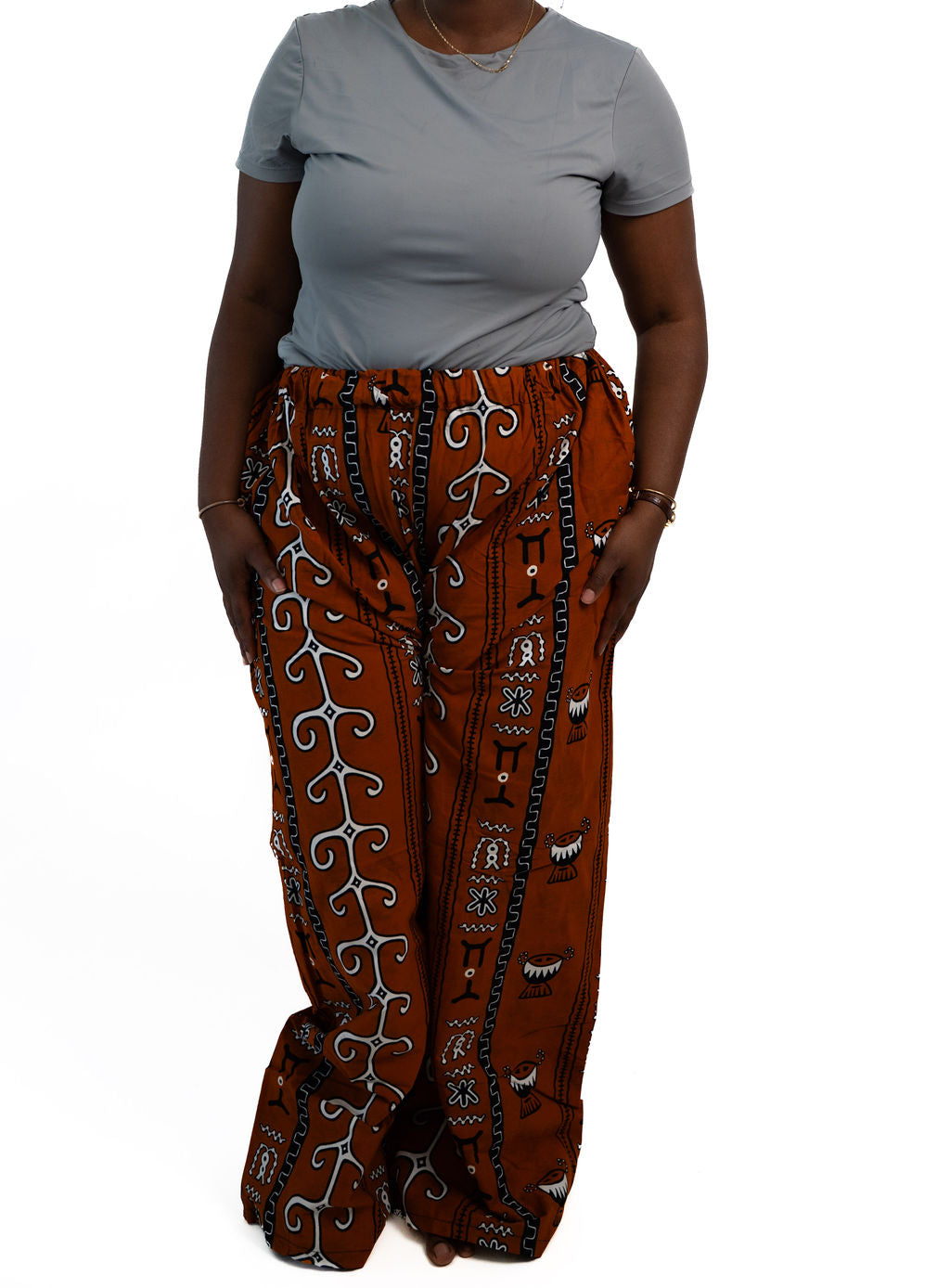 Rust Brown Print Wide Leg Pants — main view 01