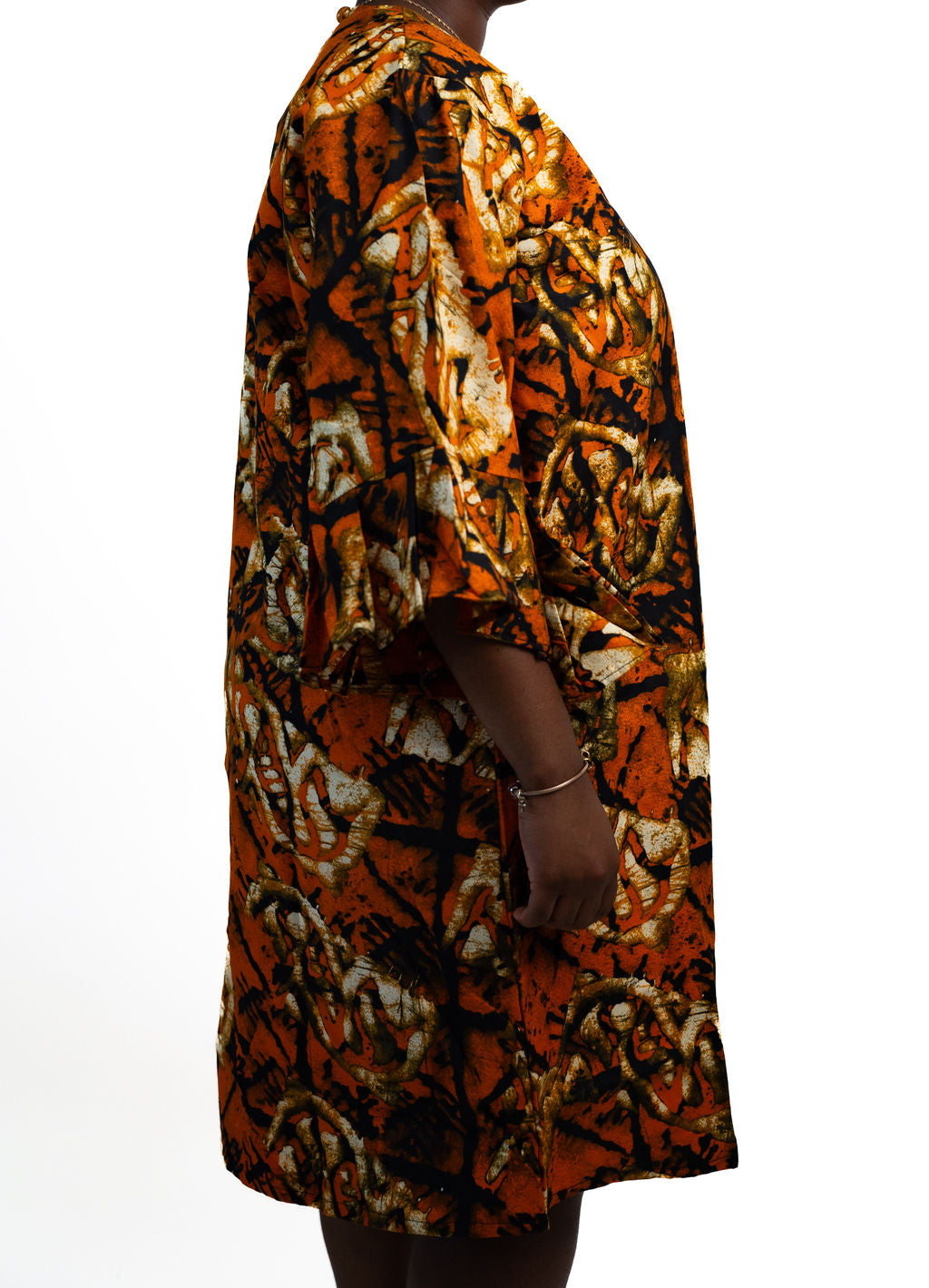Orange Brown Print Kimono — product view 03
