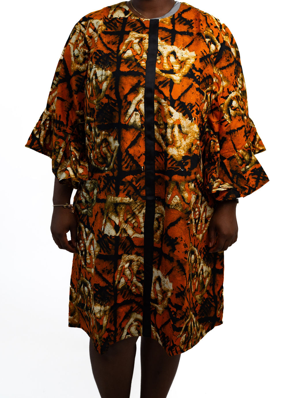 Orange Brown Print Kimono — product view 04
