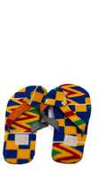Blue Yellow Kente Flip Flops — main view 01
