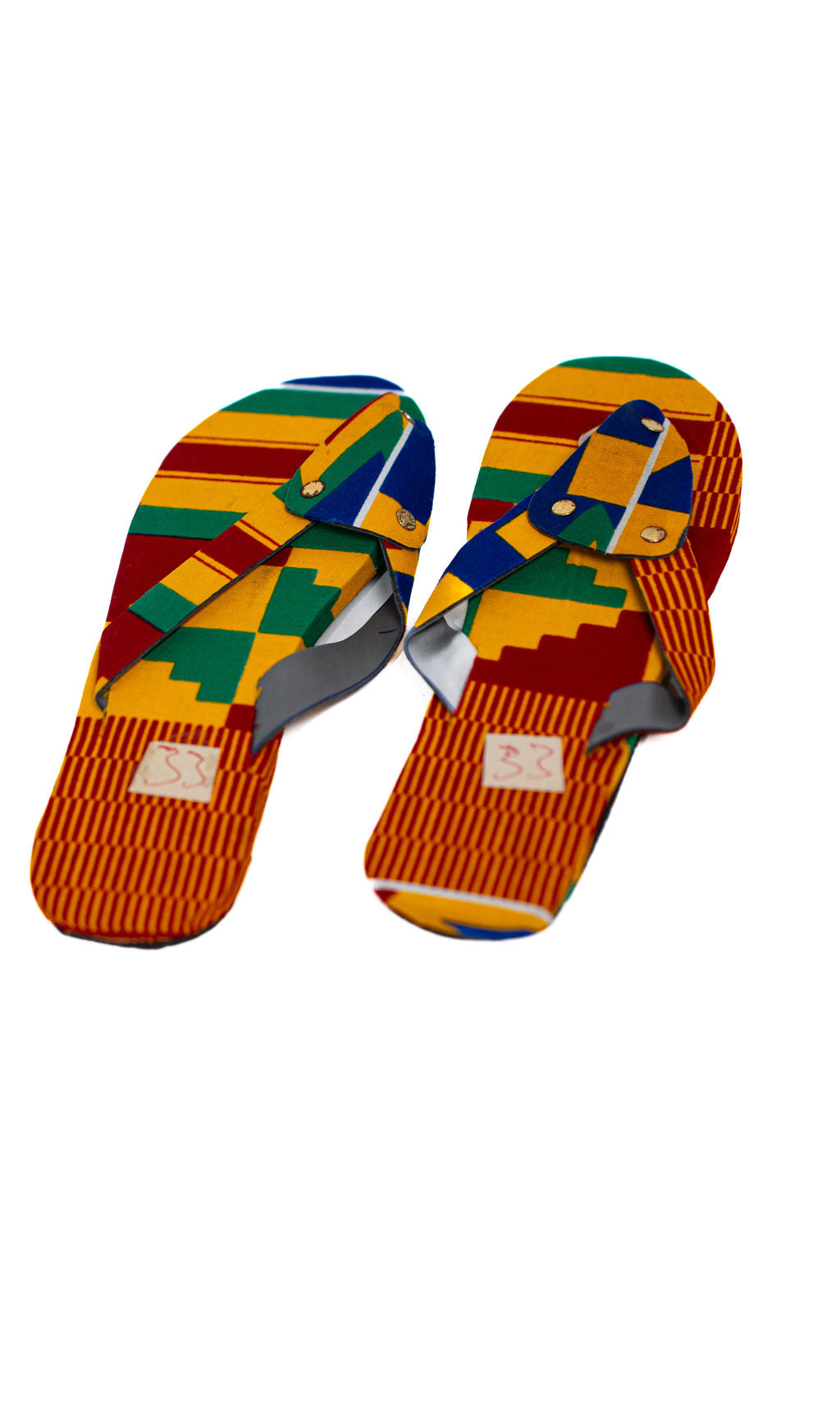 Blue Yellow Kente Flip Flops — product view 03