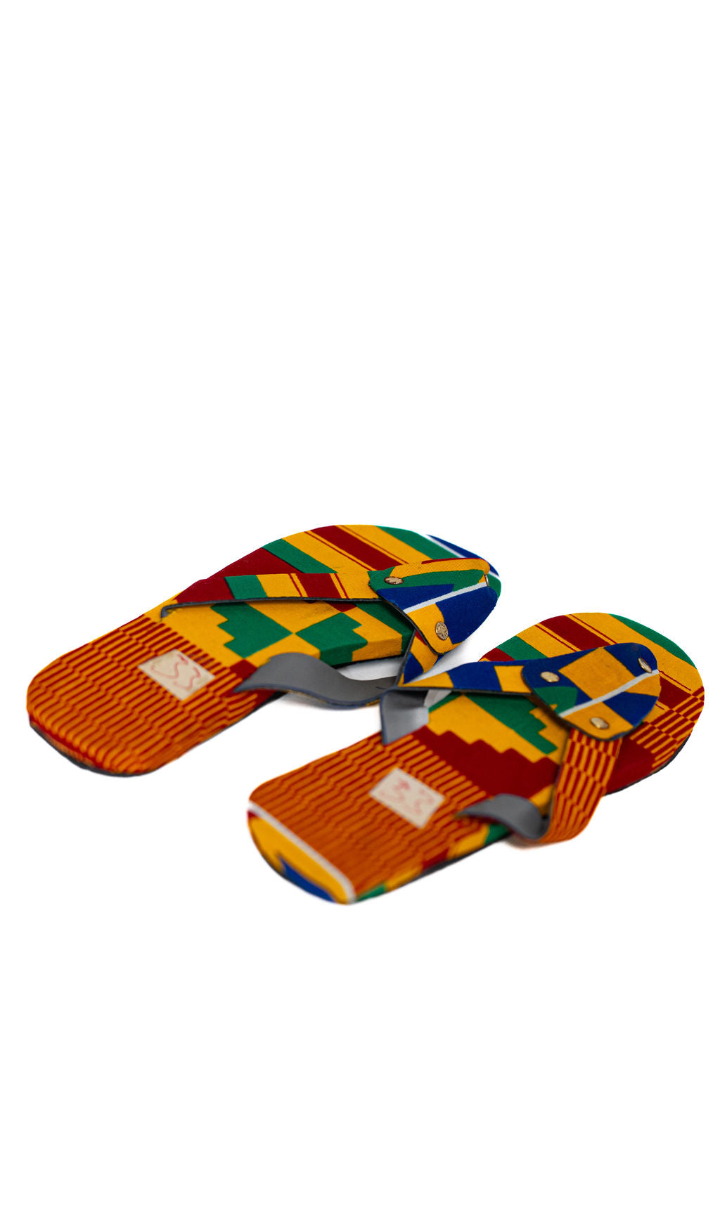Blue Yellow Kente Flip Flops — product view 04