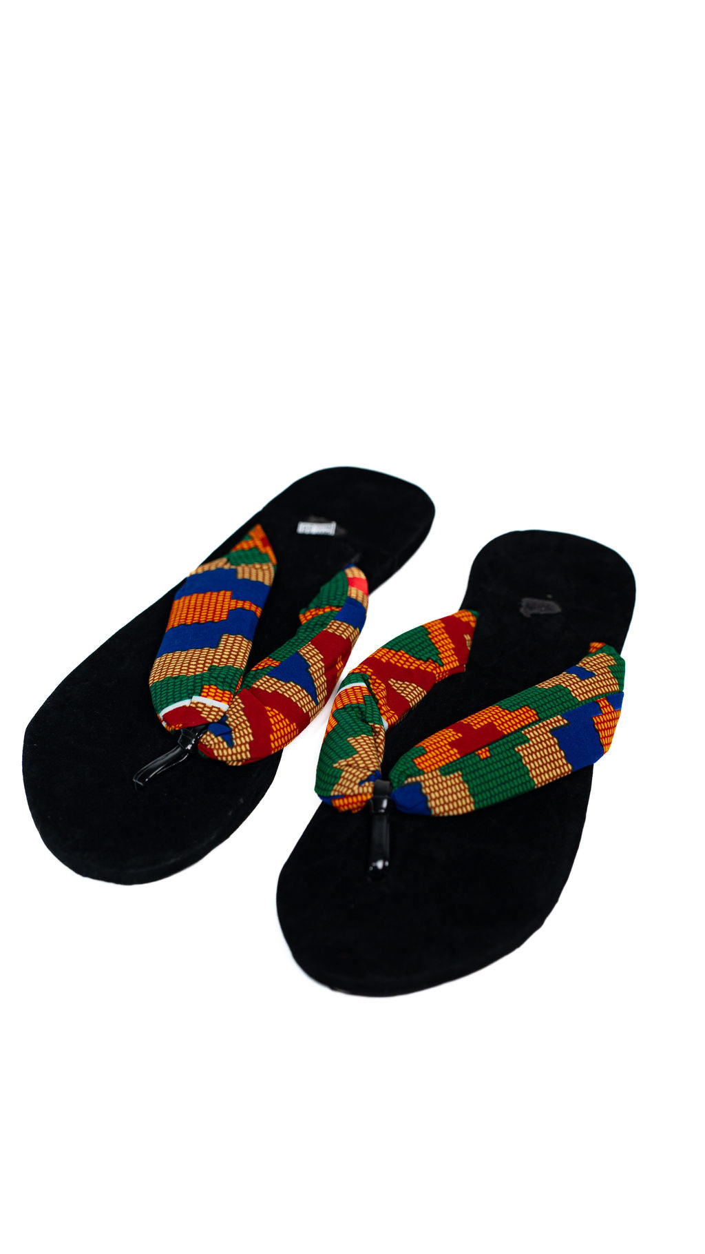 Black Multicolor Kente Flip Flops — main view 01
