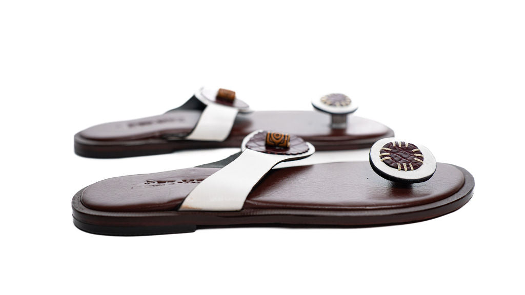 White Brown Toe Ring Sandals — main view 01