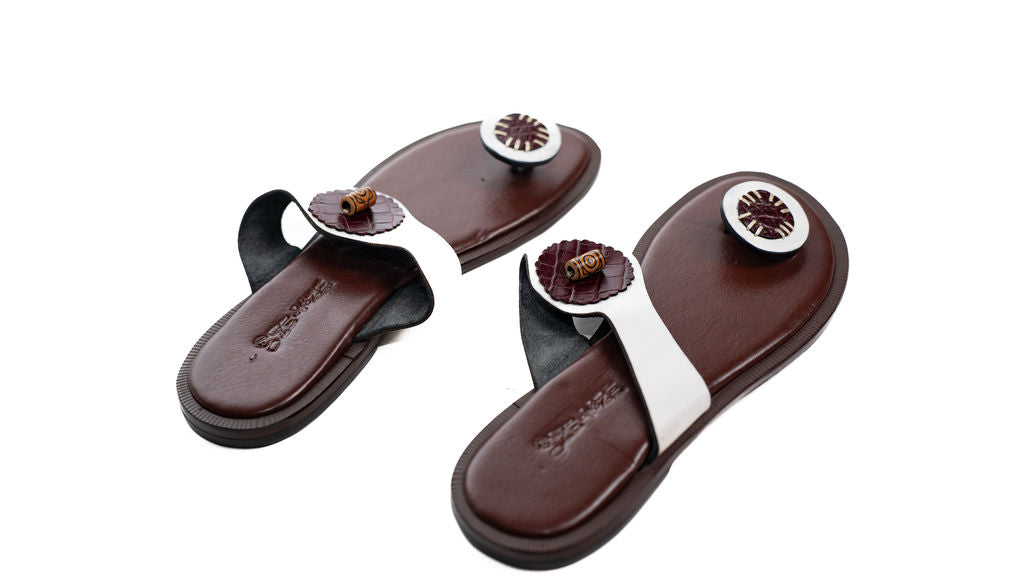 White Brown Toe Ring Sandals — product view 03