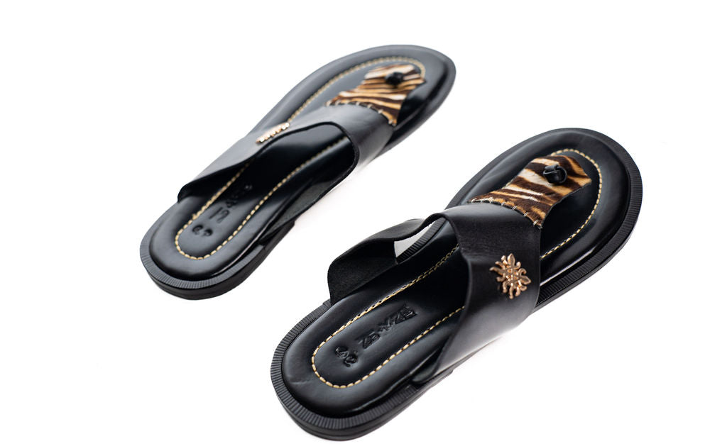 Black Gold Wide Strap Sandals — main view 01