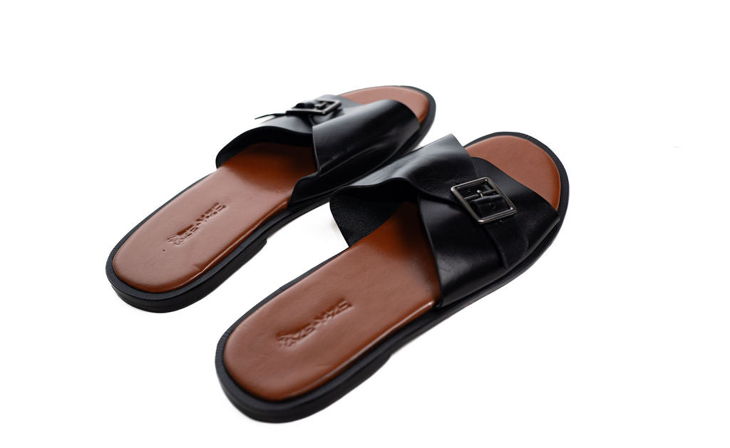 Black Buckle Slide Sandals — main view 01
