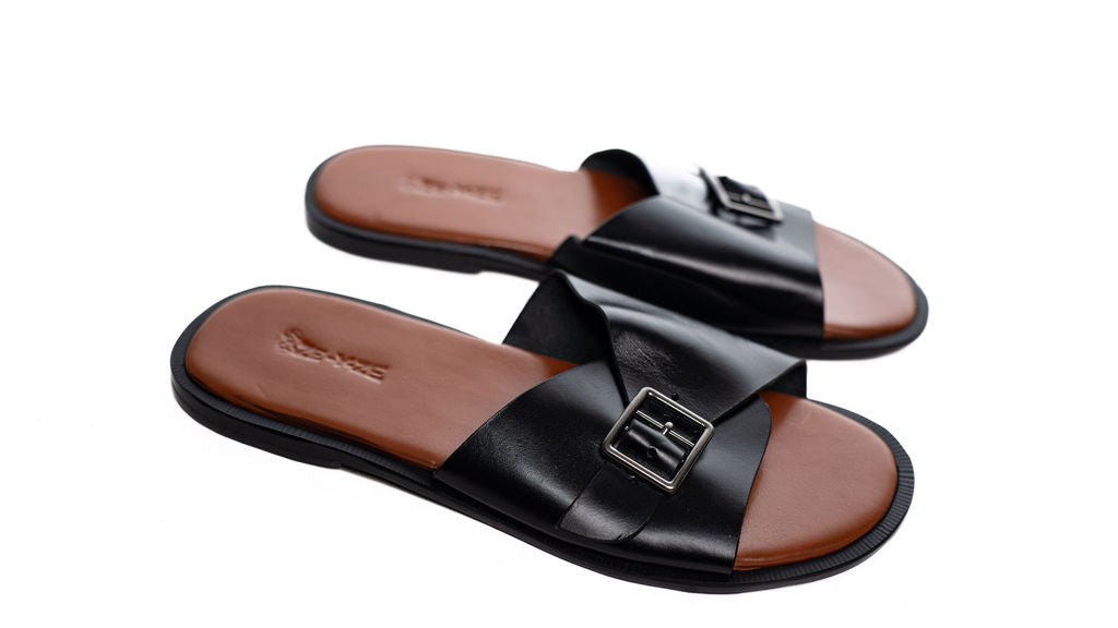 Black Buckle Slide Sandals — alternate view 02