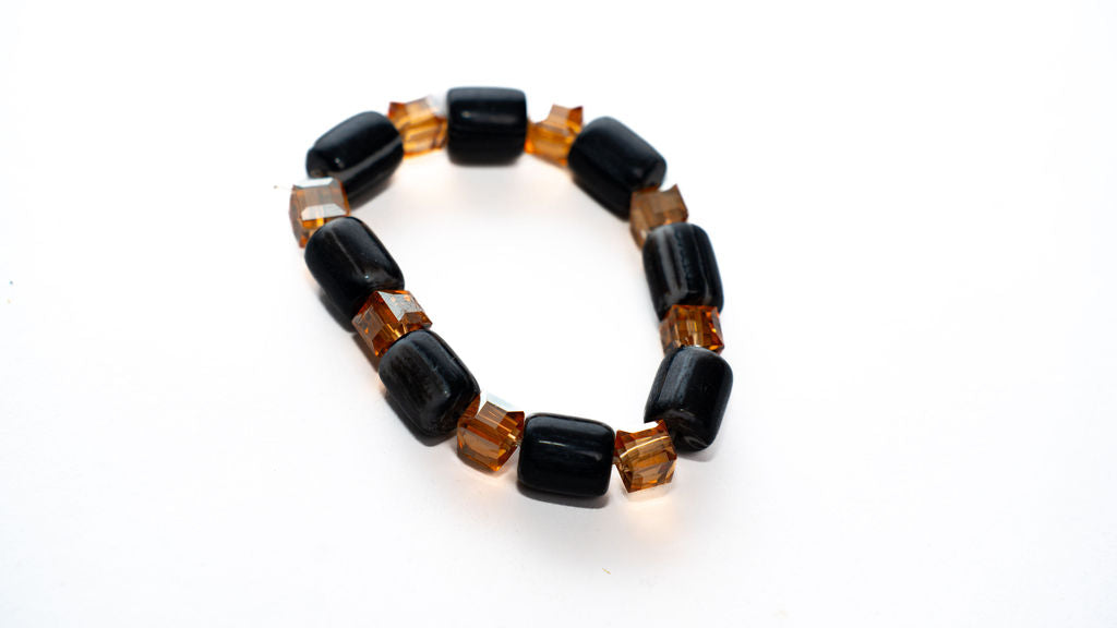 Black Brown Rectangular Bead Bracelet — main view 01