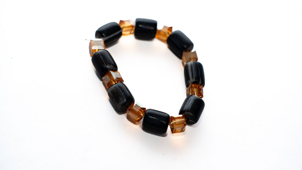 Black Brown Rectangular Bead Bracelet — alternate view 02