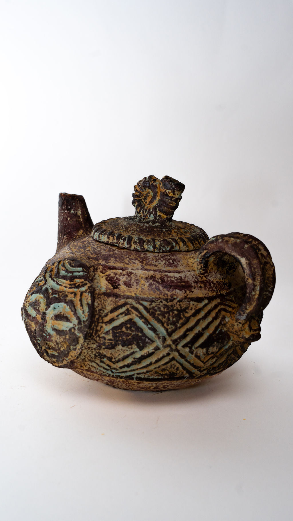 Brown Patterned Ceramic Teapot — alternate view 02