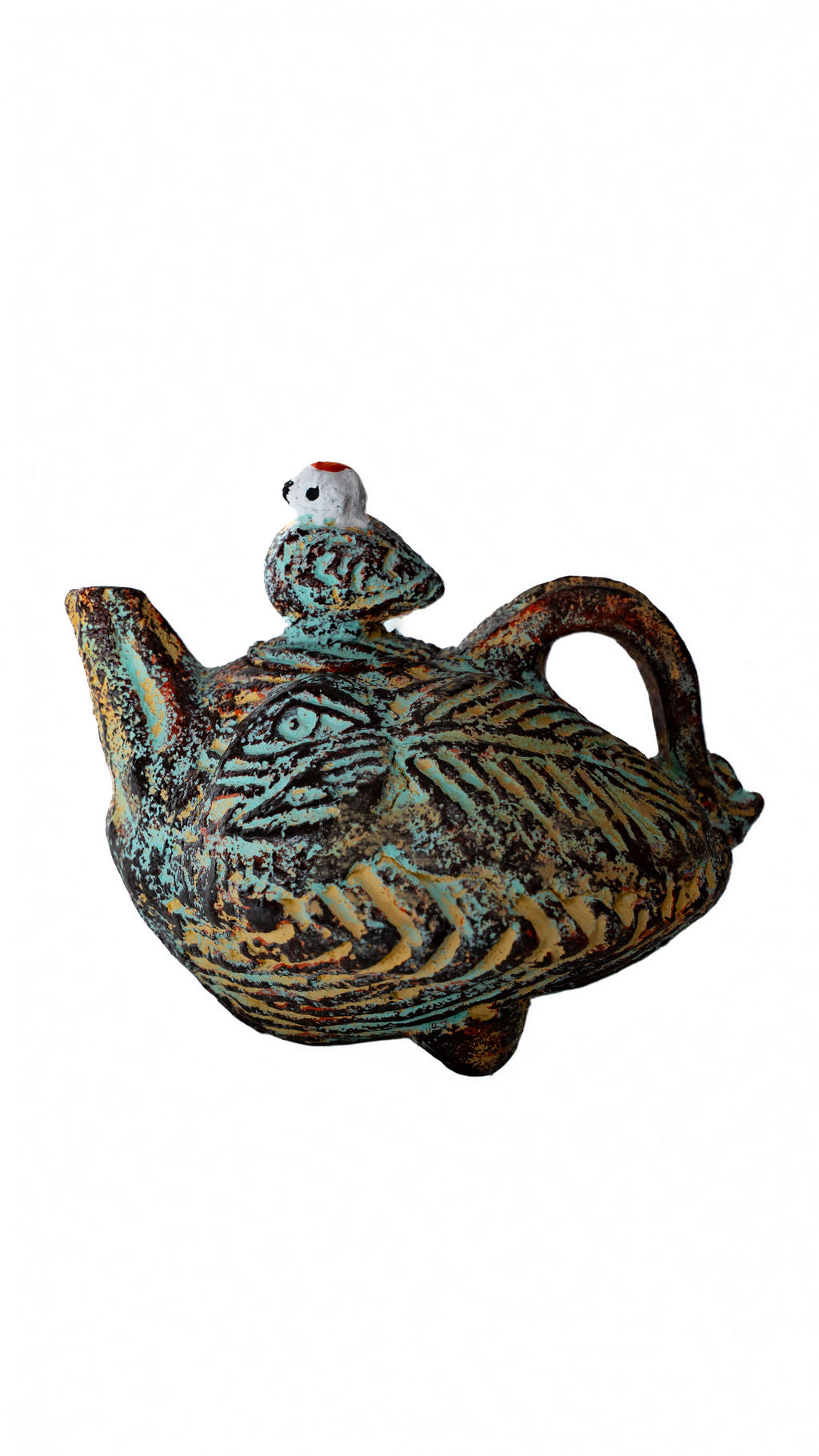 Turquoise Bird Ceramic Teapot — main view 01