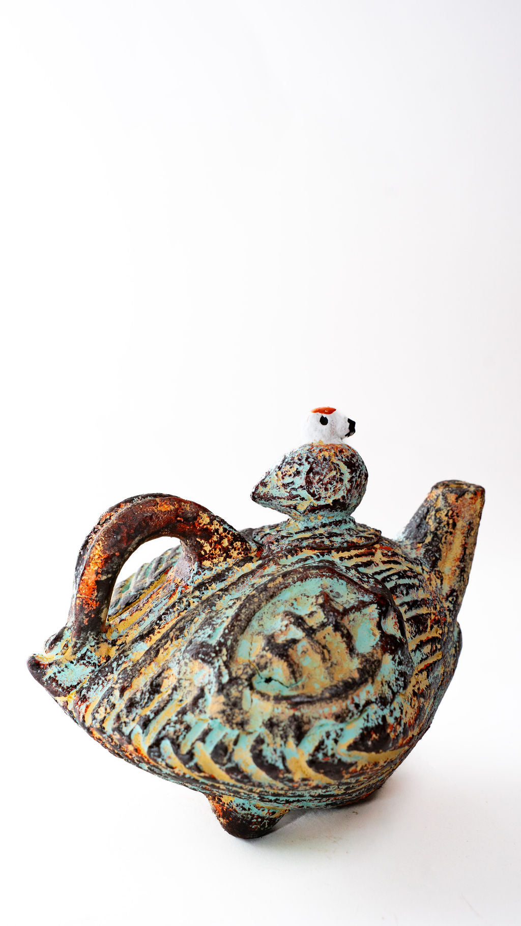 Turquoise Bird Ceramic Teapot — product view 03