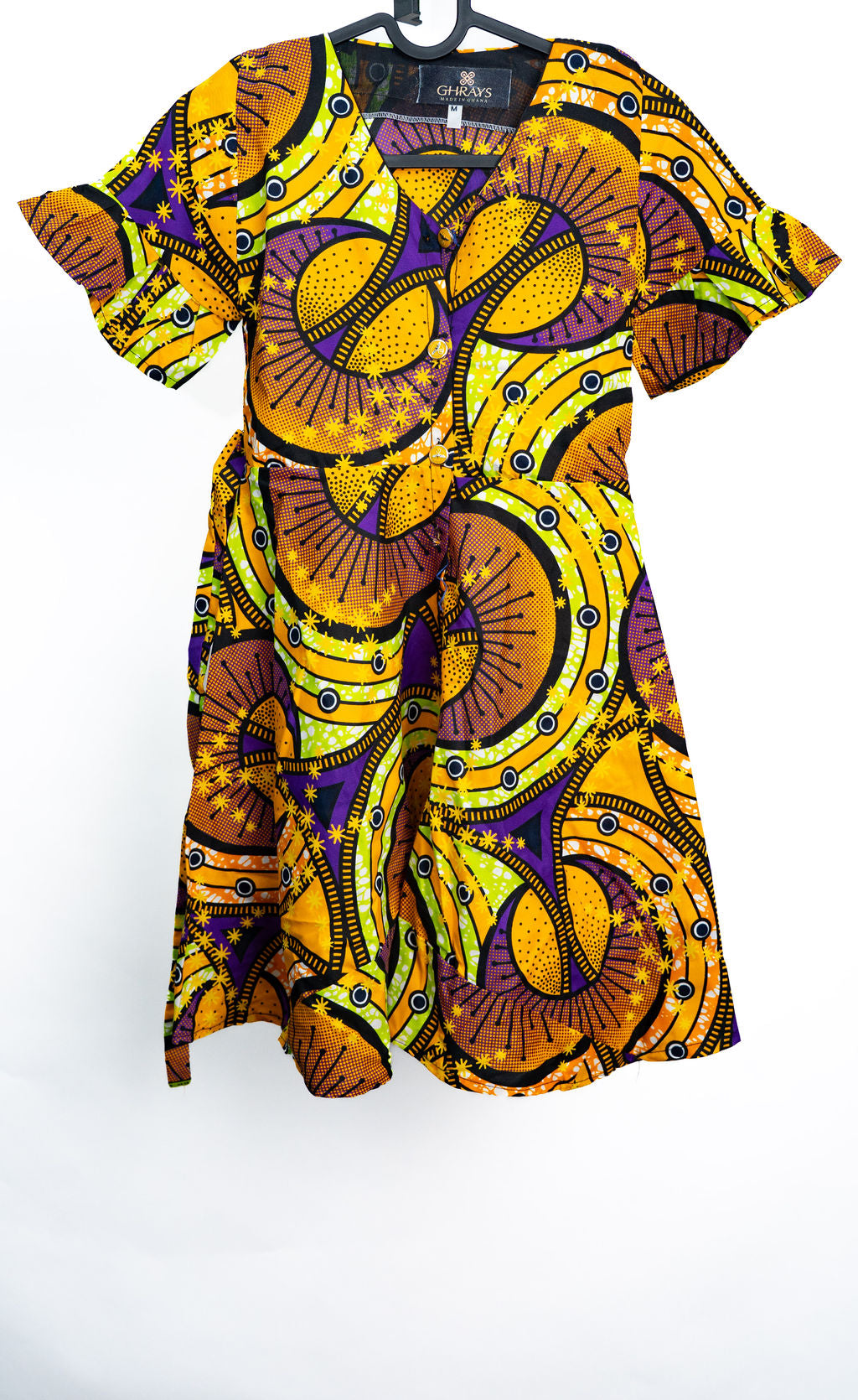 Yellow Circle Print Short Dress — main view 01