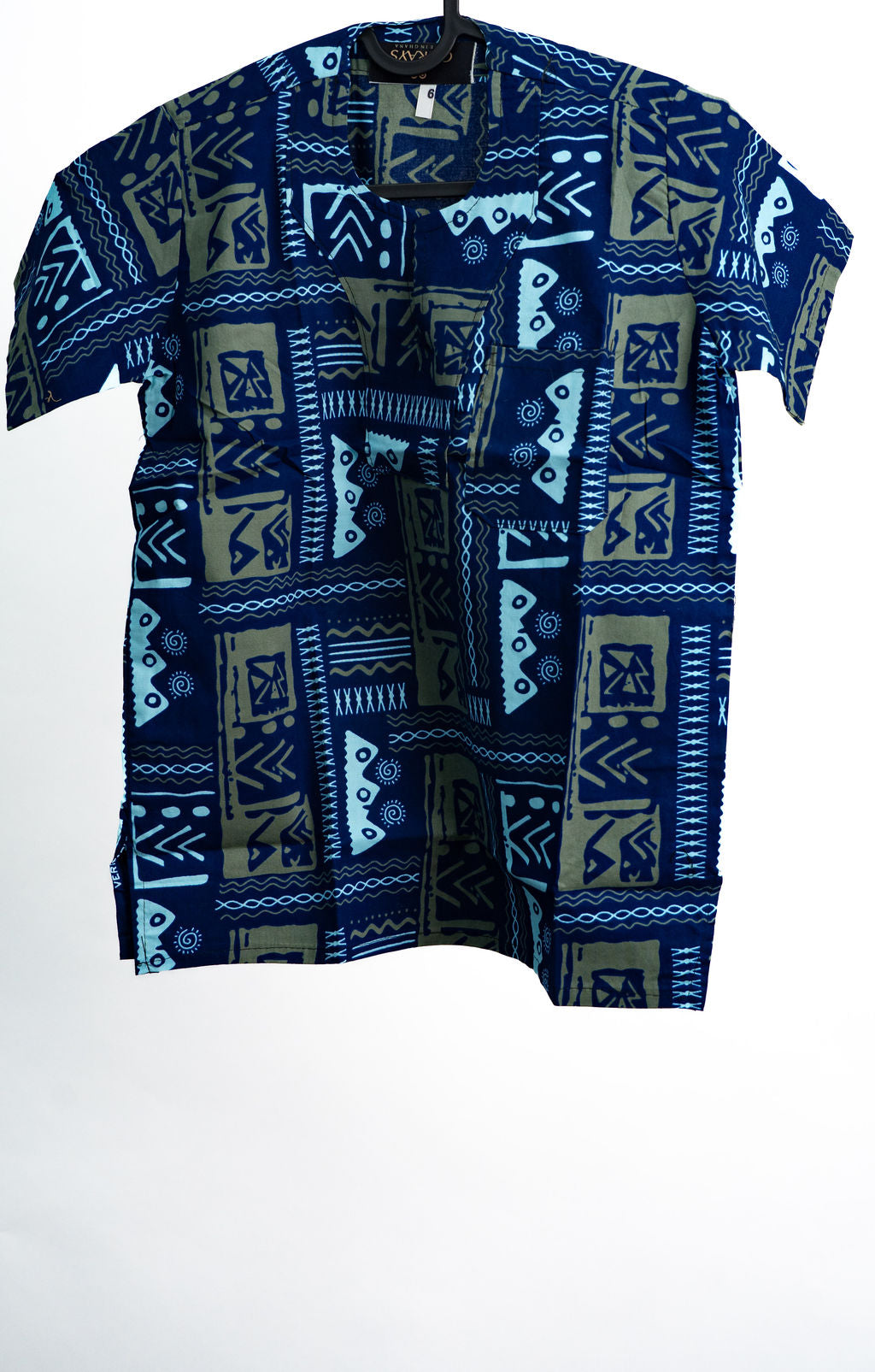 Blue Geometric Print Mens Shirt — main view 01
