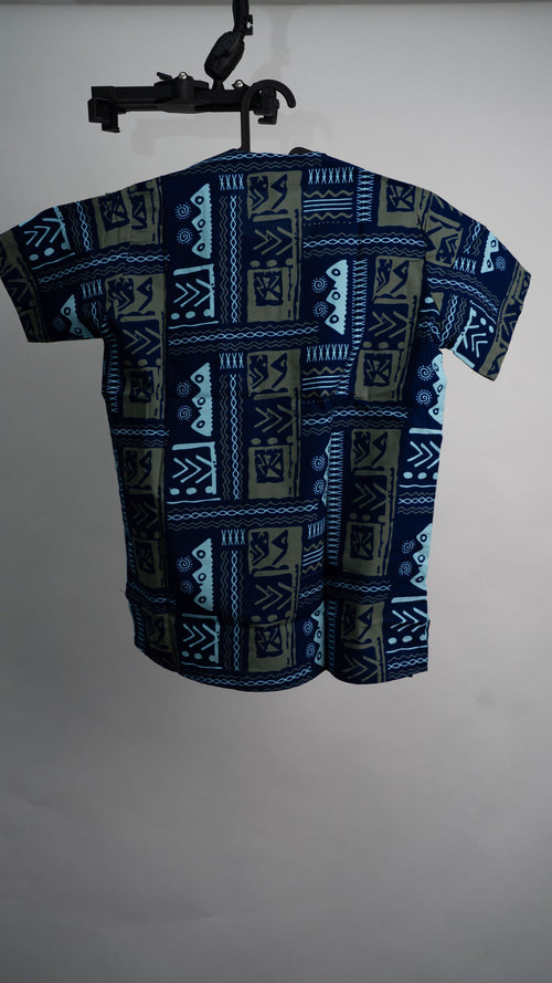 Blue Geometric Print Mens Shirt — alternate view 02
